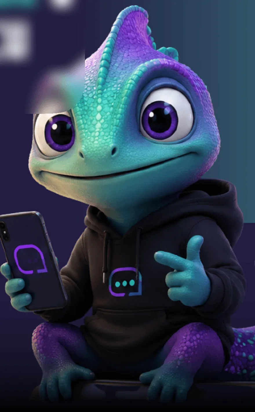 Smarti, la mascota de SmartCommerce, sosteniendo un teléfono